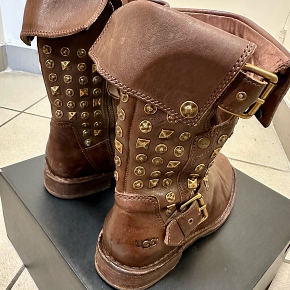UGG Women's Brown Moto Boots with Gold Studs - Picture 3 of 10